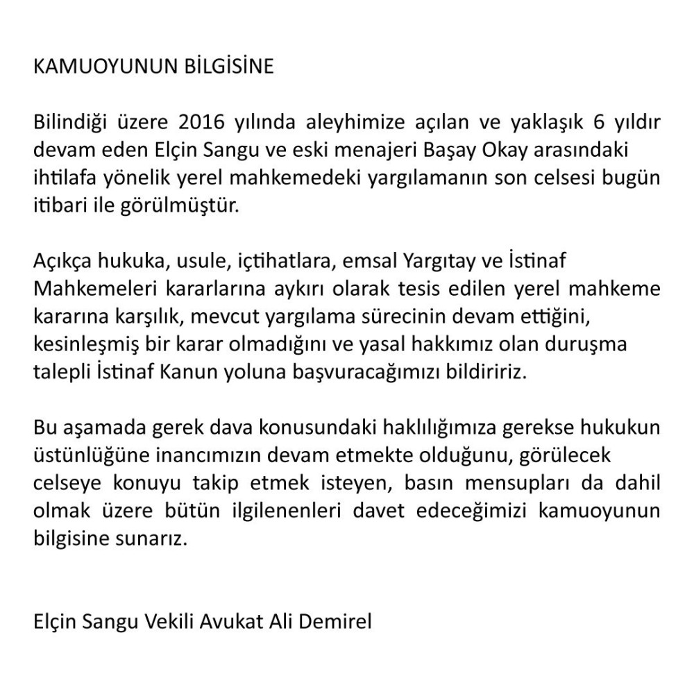 elcin sangu dan eski menajeri ile ilgili cok sert aciklama